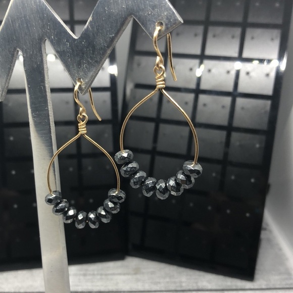 ARTISAN 14k GF hematite bead earrings boho statement - Picture 5 of 5